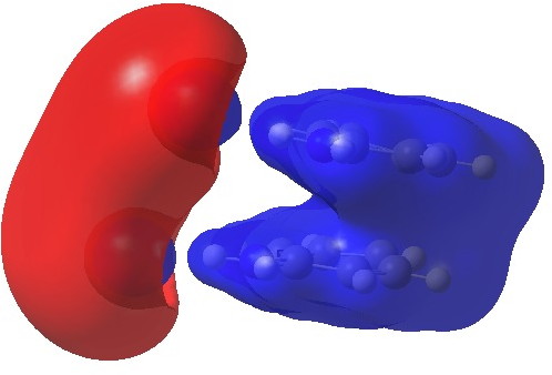 Calculated electrostatic potential. Click for  3D.